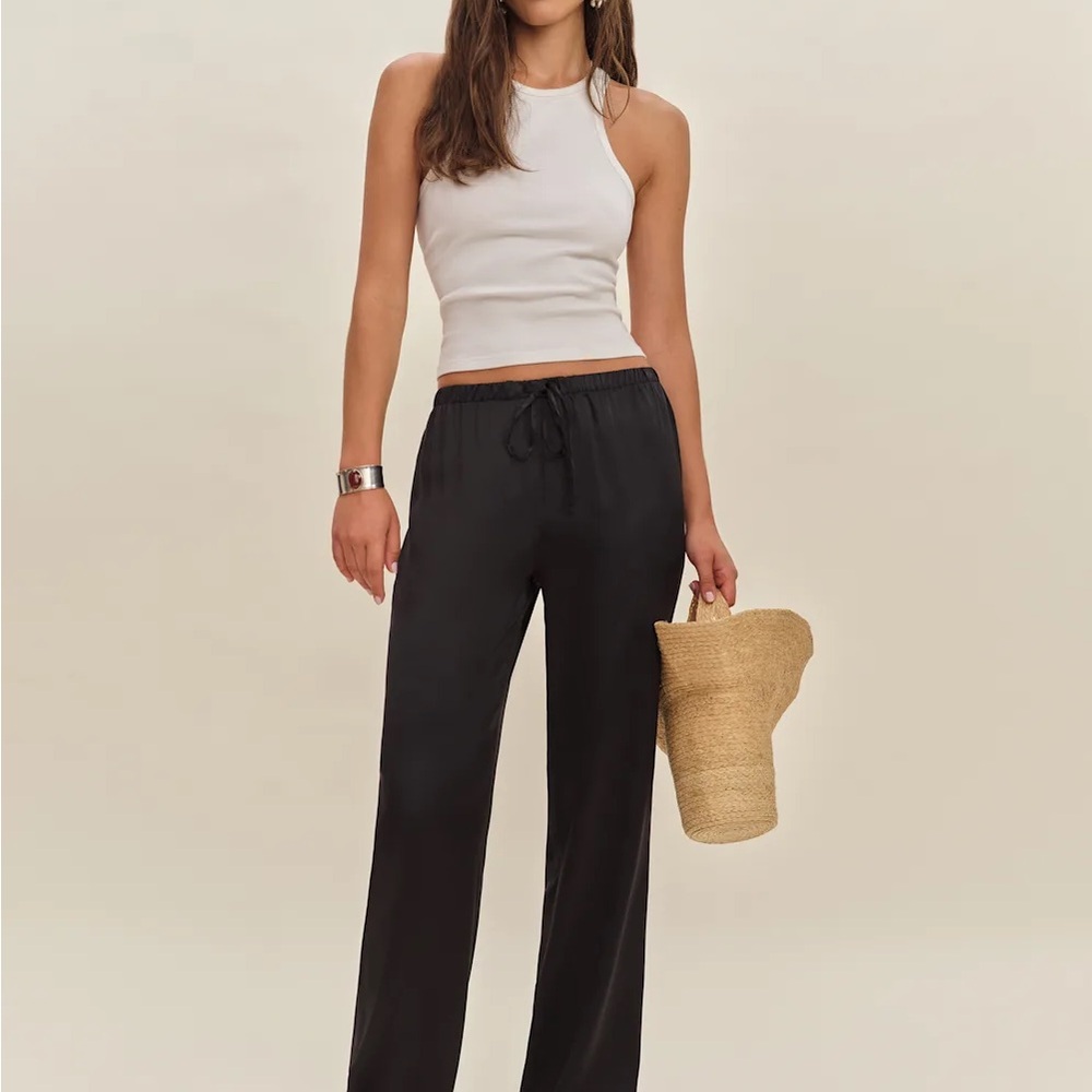 Reformation Olina Black Silk Pants
